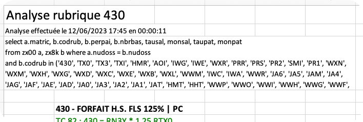 Requete SQL d’extraction des rubriques amont